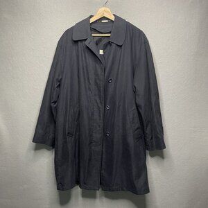 London Fog Mens Trench Coat Medium Regular Blue Black Button-Up Coat With Lining